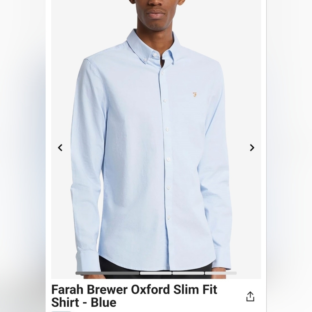 NWT Farah Brewer Oxford Slim Fit Shirt Light Blue Button Down Organic 2XL XXL